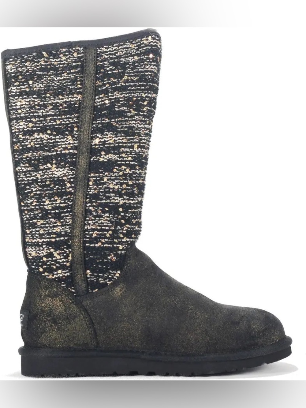 UGG Camaya Metallic Black & Gold Knit Shaft Winter Boots